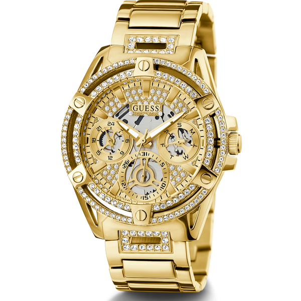 Shop Guess Queen Quartz Gold Dial Gold Steel Strap Watch For Women - GW0464L2 in USA