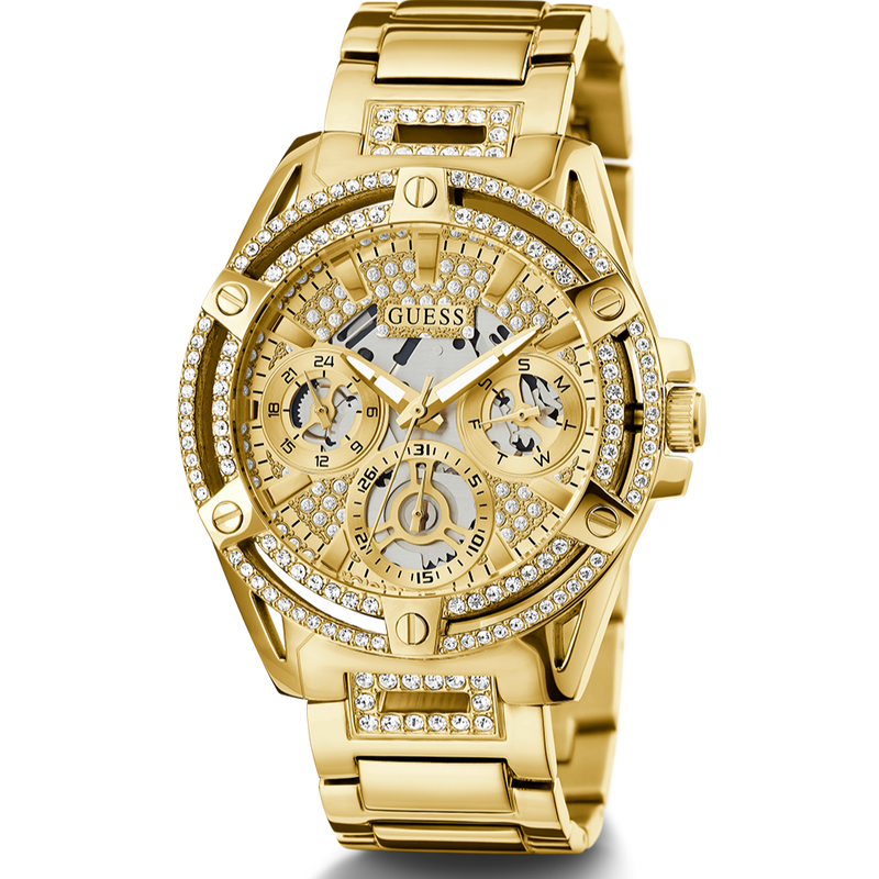 Shop Guess Queen Quartz Gold Dial Gold Steel Strap Watch For Women - GW0464L2 in USA