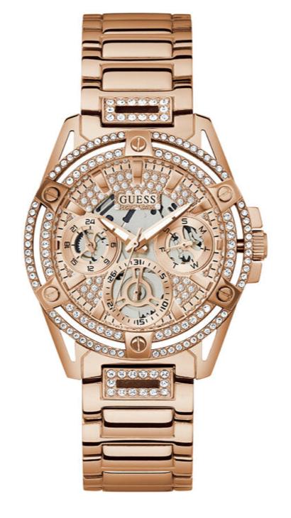Shop Guess Queen Multifunction Rose Gold Dial Rose Gold Steel Strap Watch For Women - GW0464L3 in USA