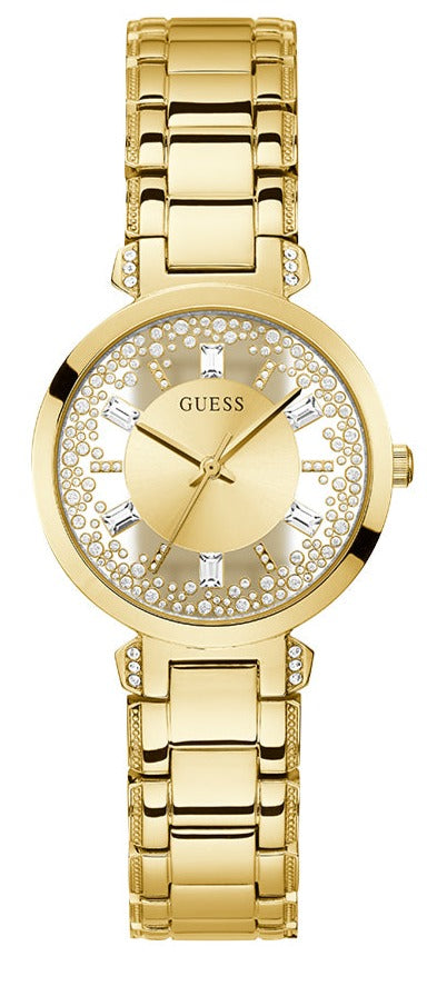 Shop Guess Crystal Clear Analog Gold Dial Gold Steel Strap Watch for Women - GW0470L2 in USA