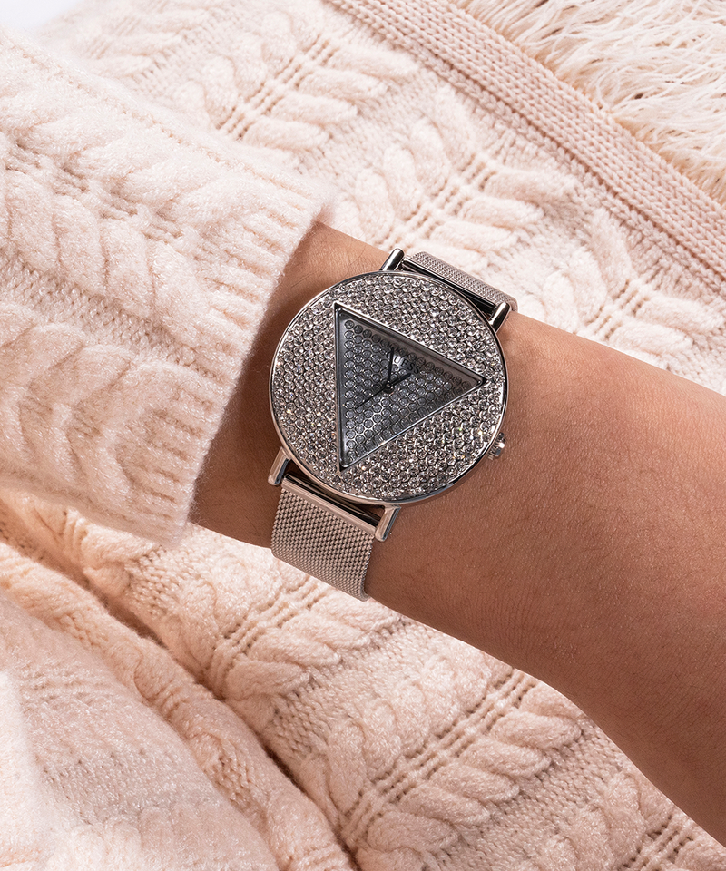 Guess Iconic Diamonds Rose Gold Dial Rose Gold Mesh Bracelet Watch For Women - GW0477L3 Buy Now By Guess