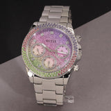 Guess Sol Chronograph Crystals Multicolor Dial Silver Steel Strap Watch For Women - GW0483L1 Buy Now By Guess