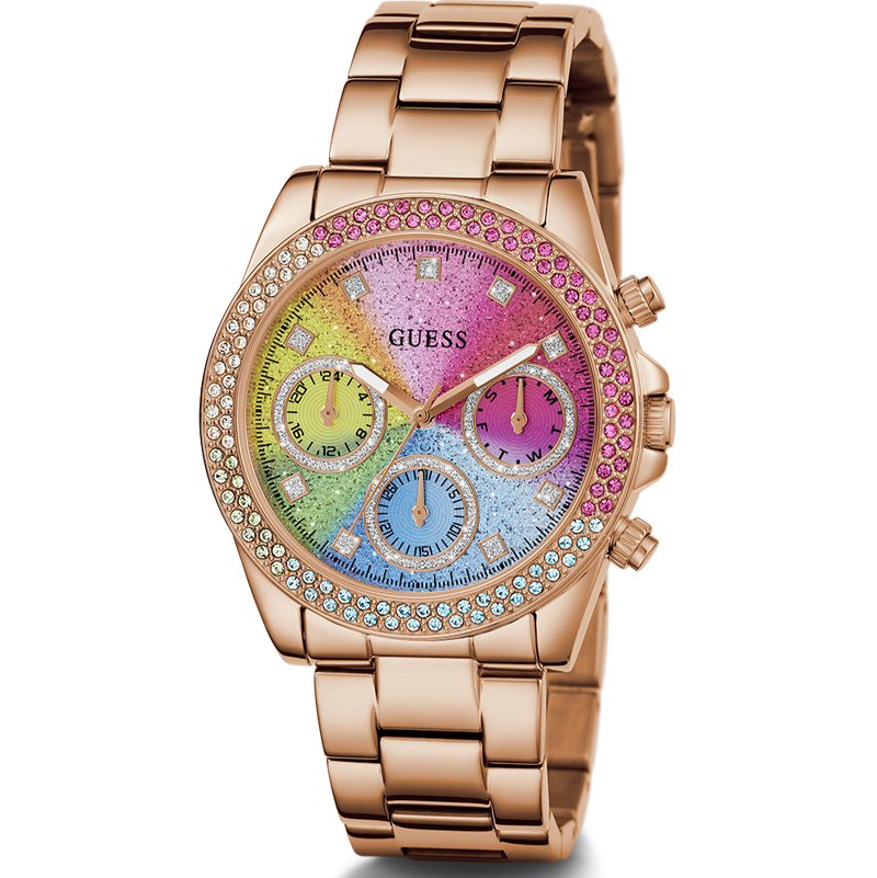 Guess Confetti Multifunction Multicolor Dial Rose Gold Steel Strap Watch For Women - GW0483L3 Buy Now By Guess