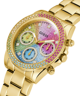 Guess Confetti Chronograph Rainbow Dial Gold Steel Strap Watch For Women - GW0483L4 Buy Now By Guess