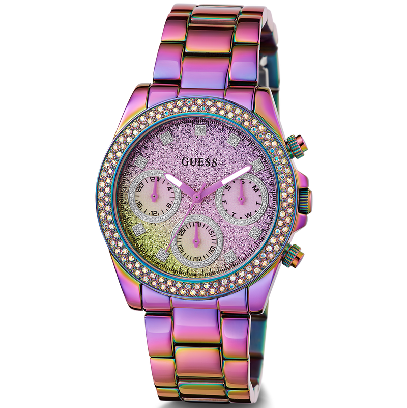 Guess Confetti Chronograph Crystals Multicolor Dial Purple Steel Strap Watch For Women - GW0483L5 Buy Now By Guess