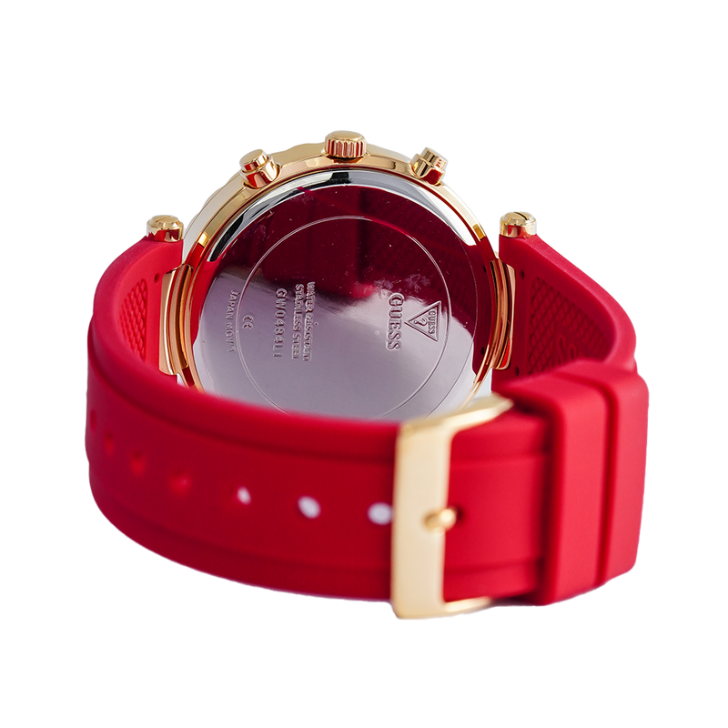 Guess Solstice Diamonds Gold Dial Red Rubber Strap Watch for Women - GW0484L1 Buy Now By Guess