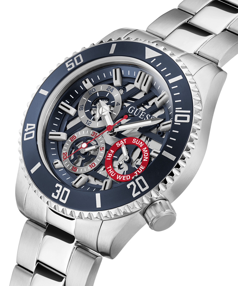Guess Axle Multifunction Black Dial Silver Steel Strap Watch For Men - GW0488G1 Buy Now By Guess