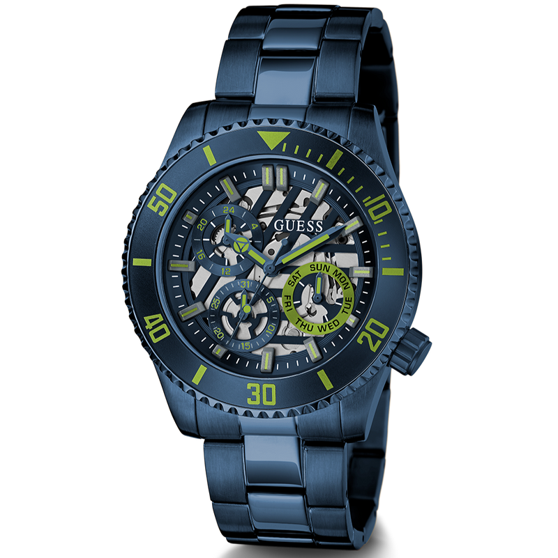 Guess Axle Multifunction Navy Blue Dial Blue Steel Strap Watch For Men - GW0488G4 Buy Now By Guess