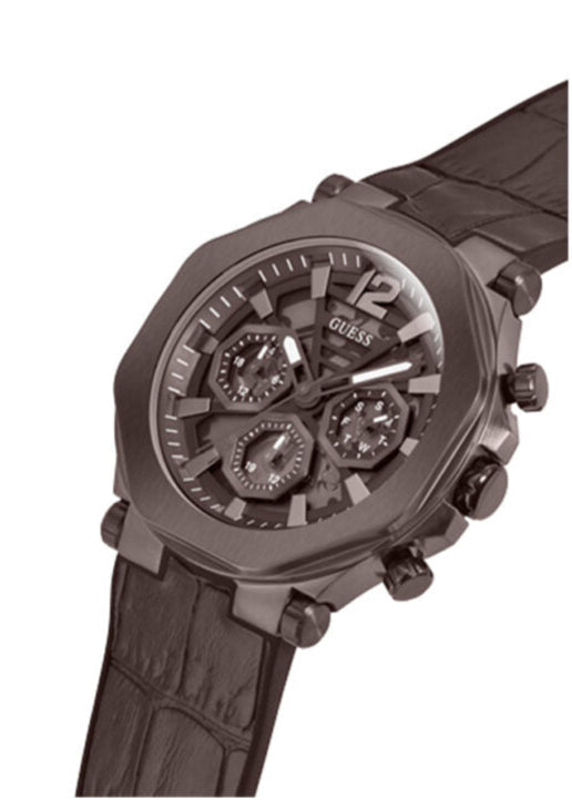 Guess Edge Chronograph Brown Dial Brown Leather Strap Watch For Men - GW0492G2 Buy Now By Guess