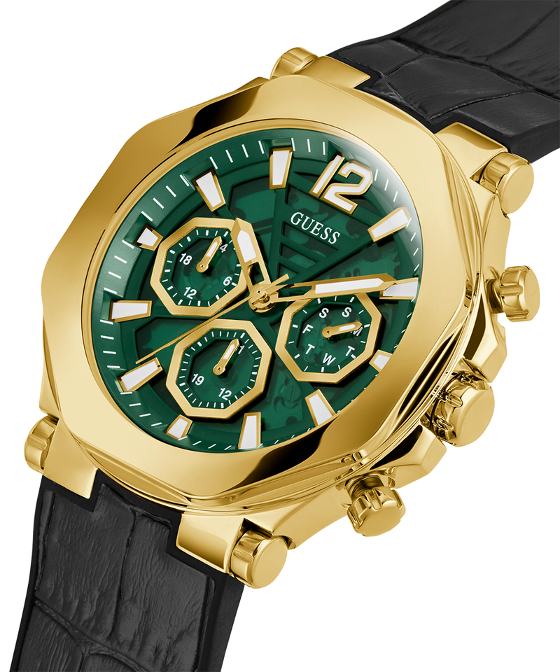 Guess Edge Chronograph Green Dial Black Leather Strap Watch For Men - GW0492G3 Buy Now By Guess