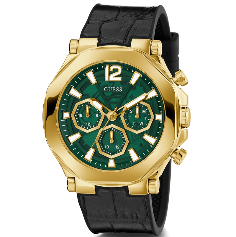 Guess Edge Chronograph Green Dial Black Leather Strap Watch For Men - GW0492G3 Buy Now By Guess
