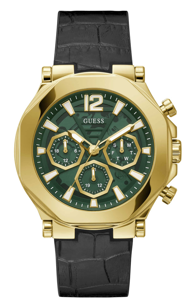 Guess Edge Chronograph Green Dial Black Leather Strap Watch For Men - GW0492G3 Buy Now By Guess