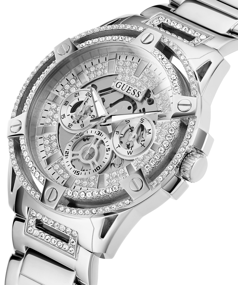 Guess King Quartz Silver Dial Silver Steel Strap Watch For Men - GW0497G1 Buy Now By Guess