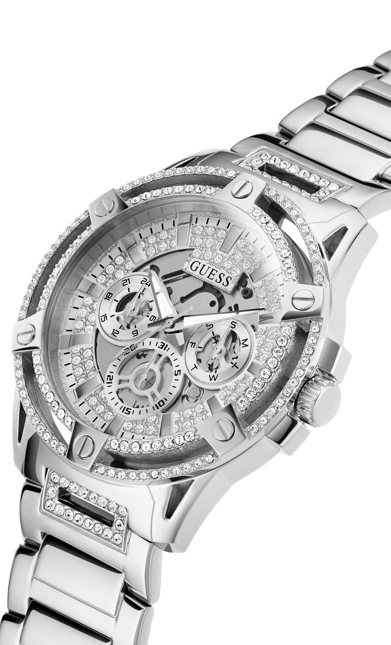 Guess King Quartz Silver Dial Silver Steel Strap Watch For Men - GW0497G1 Buy Now By Guess