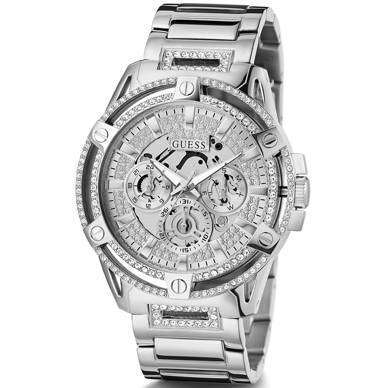 Guess King Quartz Silver Dial Silver Steel Strap Watch For Men - GW0497G1 Buy Now By Guess