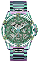Guess King Iridescent Multifunction Multicolor Dial Purple Steel Strap Watch For Men - GW0497G3 Buy Now By Guess