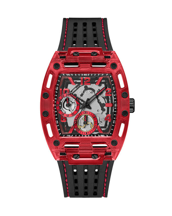 Shop Guess Phoenix Multifunction Analog Red Dial Black Silicone Strap Watch For Men - GW0499G4 in USA