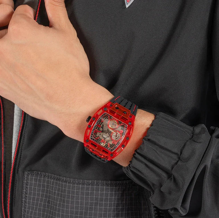 Guess Phoenix Multifunction Analog Red Dial Black Silicone Strap Watch For Men - GW0499G4 Buy Now By Guess