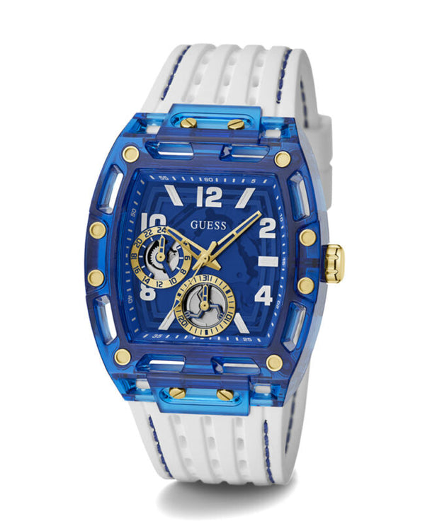 Shop Guess Phoenix Analog Blue Dial White Silicone Strap Watch For Men - GE0499G6 in USA