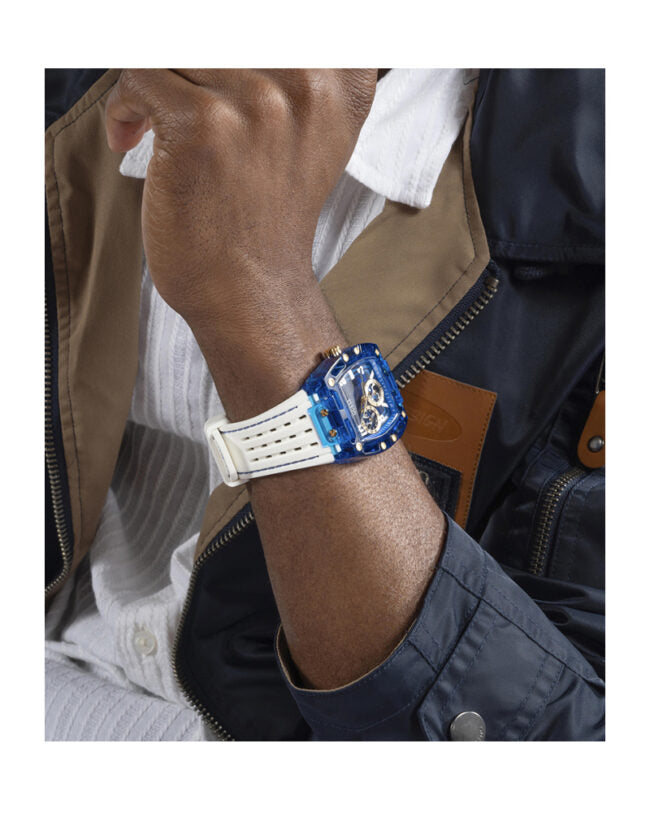 Guess Phoenix Multifunction Blue Dial White Rubber Strap Watch for Men - GW0499G6 Buy Now By Guess