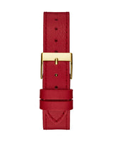 Guess Fame Quartz Gold Dial Red Leather Strap Watch For Women - GW0504L2