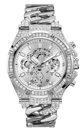 Guess King Quartz Silver Dial Silver Steel Strap Watch For Men - GW0497G1 Buy Now By Guess
