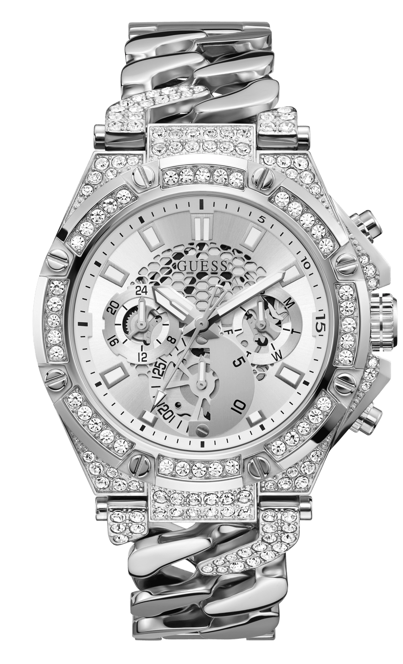 Guess King Quartz Silver Dial Silver Steel Strap Watch For Men - GW0497G1 Buy Now By Guess