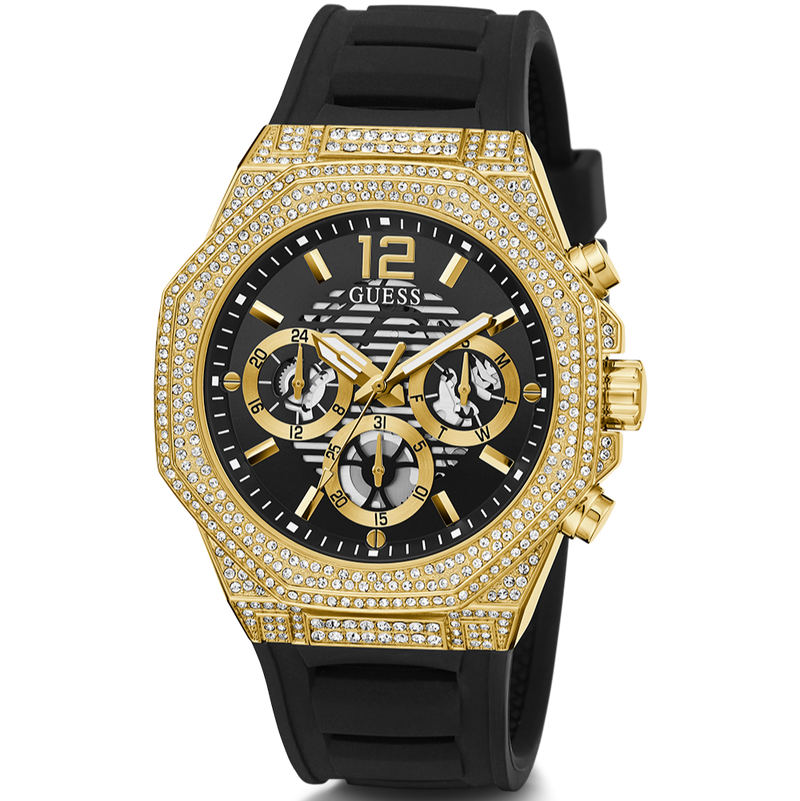 Guess Momentum Chronograph Diamonds Black Dial Black Silicone Strap Watch For Men - GW0518G2 Buy Now By Guess