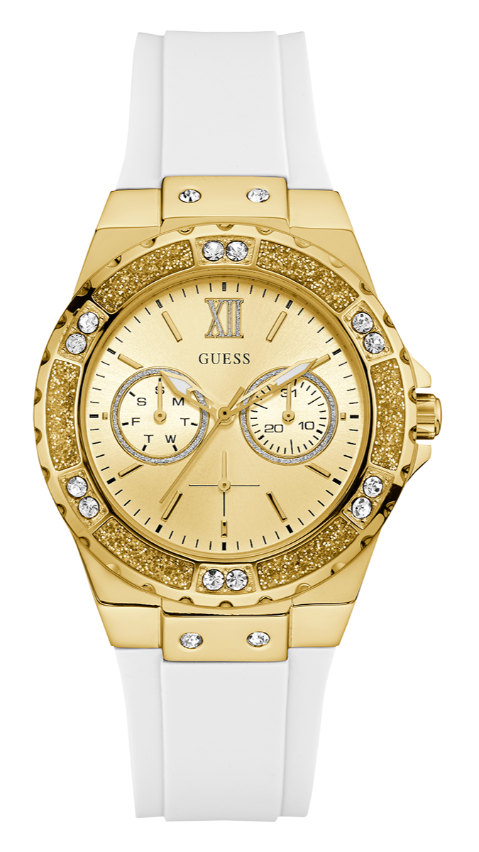 Guess Multifunction Gold Dial White Rubber Strap Watch for Women - GW0519L2 Buy Now By Guess