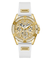 Guess Queen Quartz Gold Dial White Silicone Strap Watch For Women - GW0536L2 Buy Now By Guess
