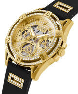 Guess Queen Quartz Gold Dial Black Silicone Strap Watch For Women - GW0536L3 Buy Now By Guess