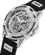 Guess King Quartz Crystals Silver Dial Black Silicone Strap Watch For Men - GW0537G1 Buy Now By Guess