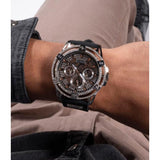 Guess King Quartz Crystals Silver Dial Black Silicone Strap Watch For Men - GW0537G1 Buy Now By Guess