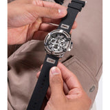 Guess King Quartz Crystals Silver Dial Black Silicone Strap Watch For Men - GW0537G1 Buy Now By Guess