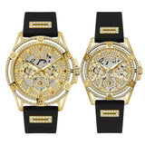 Guess Queen Quartz Gold Dial Black Silicone Strap Watch For Women - GW0536L3 Buy Now By Guess