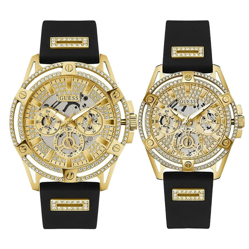Guess King Quartz Crystals Gold Dial Black Silicone Strap Watch For Men - GW0537G2 Buy Now By Guess