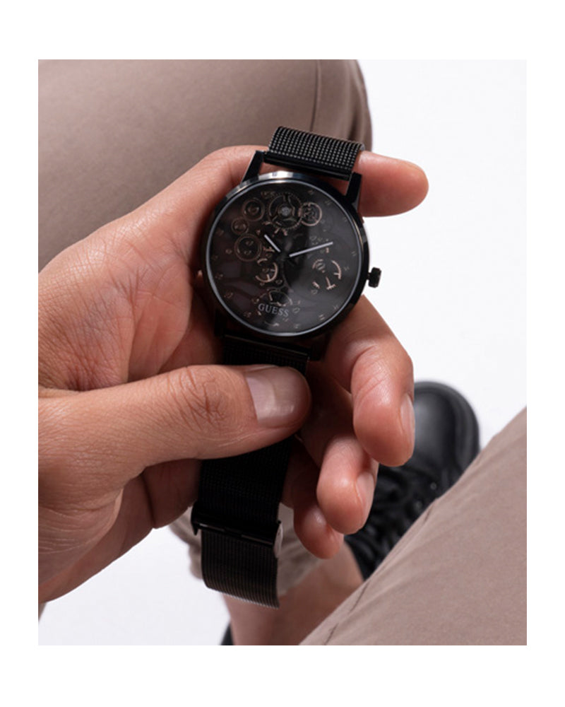 Guess Gadget Black Dial Black Mesh Bracelet Watch for Men - GW0538G3 Buy Now By Guess