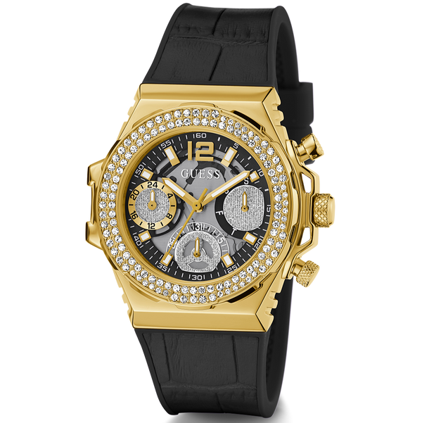Guess Fusion Chronograph Black Dial Black Leather Strap Watch For Women - GW0553L4 Buy Now By Guess
