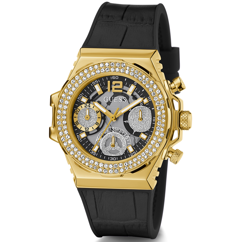 Guess Fusion Chronograph Black Dial Black Leather Strap Watch For Women - GW0553L4 Buy Now By Guess