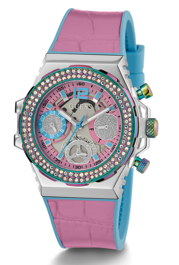 Guess Fusion Chronograph Pink Dial Pink Leather Strap Watch for Women - GW0553L5 Buy Now By Guess