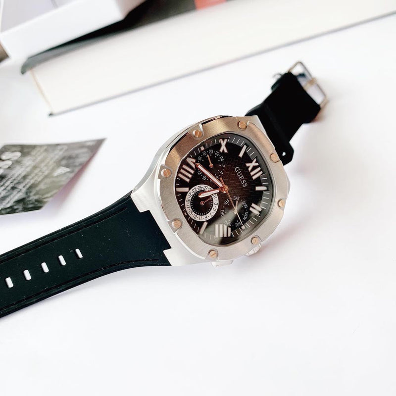 Guess Headline Chronograph Grey Dial Black Rubber Strap Watch for Men - GW0571G1 Buy Now By Guess