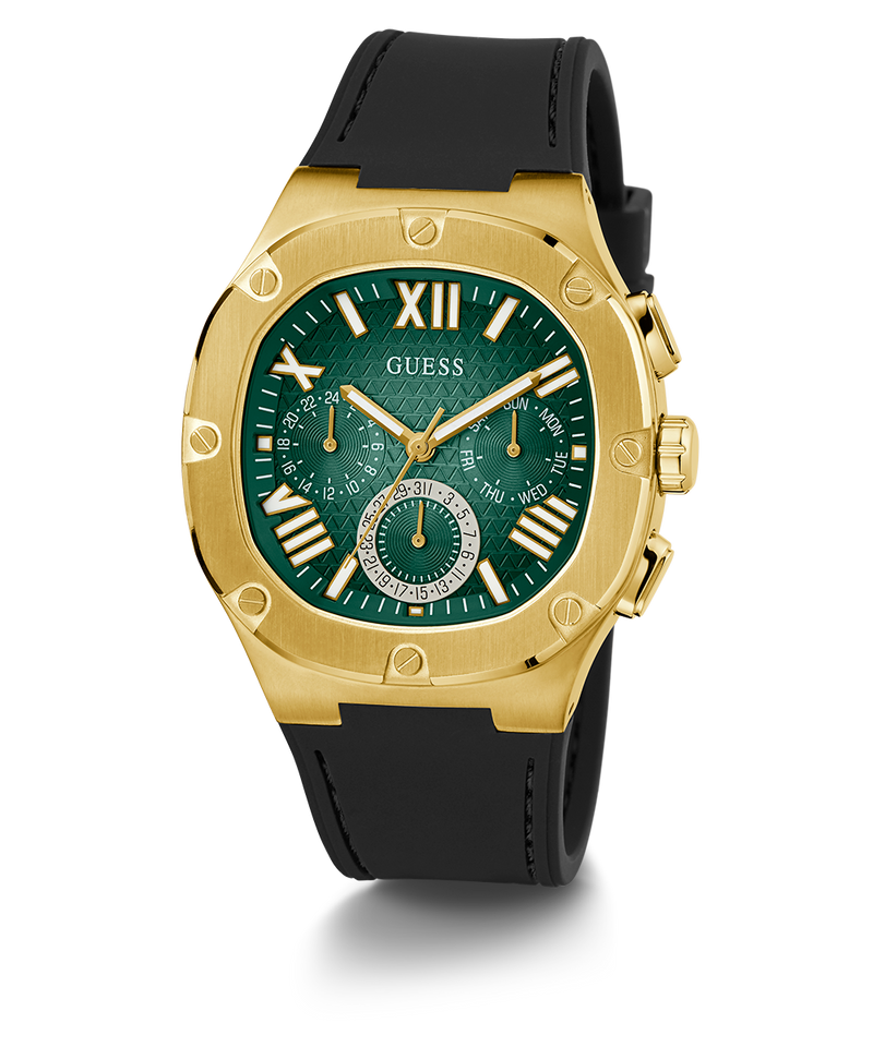 Guess Headliner Multifunction Green Dial Black Silicone Strap Watch For Men - GW0571G3 Buy Now By Guess