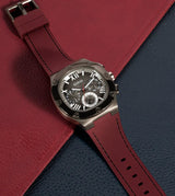 Guess Headline Multifunction Grey Dial Burgundy Silicone Strap Watch For Men - GW0571G4 Buy Now By Guess