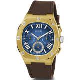 Guess Headline Chronograph Blue Dial Brown Silicone Strap Watch For Men - GW0571G5 Buy Now By Guess