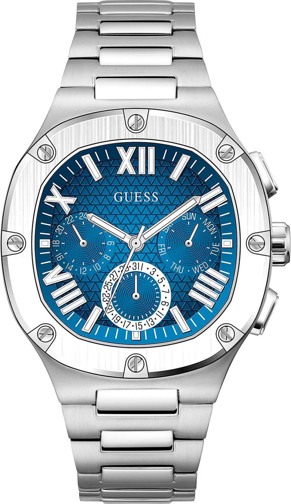 Guess Headliner Multifunction Blue Dial Silver Steel Strap Watch For Men - GW0572G1 Buy Now By Guess
