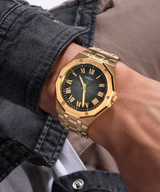 Guess Asset Quartz Green Dial Gold Steel Strap Watch For Men - GW0575G2 Buy Now By Guess