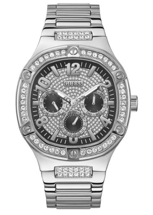 Guess Duke Glitz Black Dial Silver Steel Strap Watch For Men - GW0576G1 Buy Now By Guess