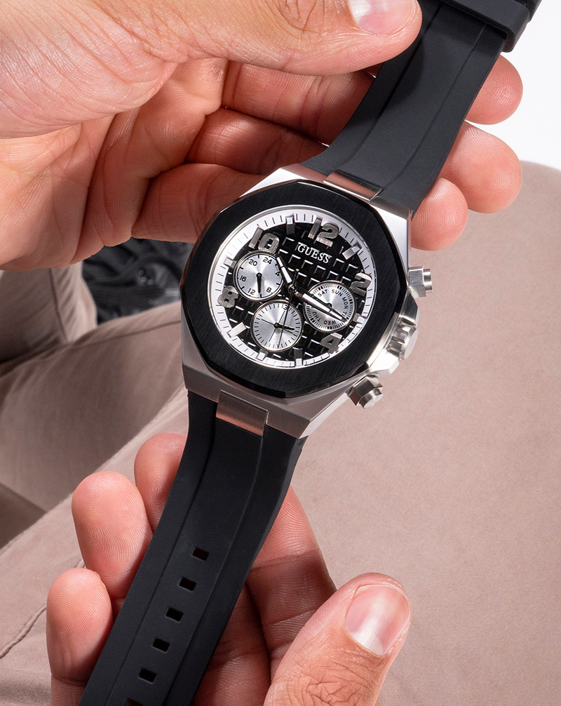 Guess Empire Chronograph Black Dial Black Silicon Strap Watch For Men - GW0583G1 Buy Now By Guess