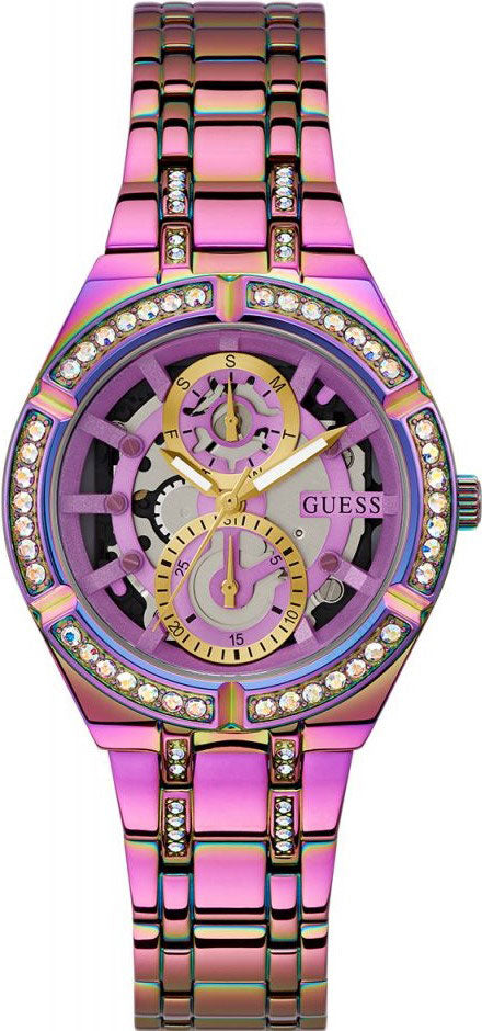 Shop Guess Allara Quartz Purple Dial Purple Steel Strap Watch For Women - GW0604L4 in USA
