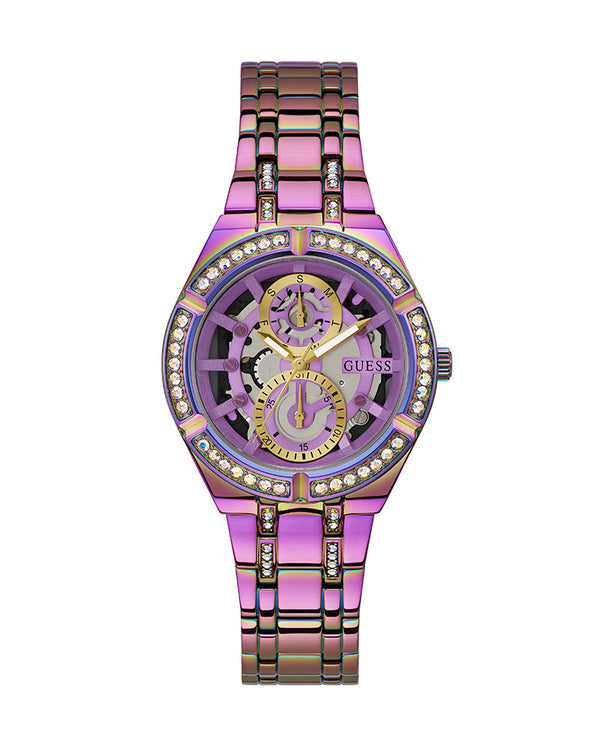 Shop Guess Allara Quartz Purple Dial Purple Steel Strap Watch For Women - GW0604L4 in USA